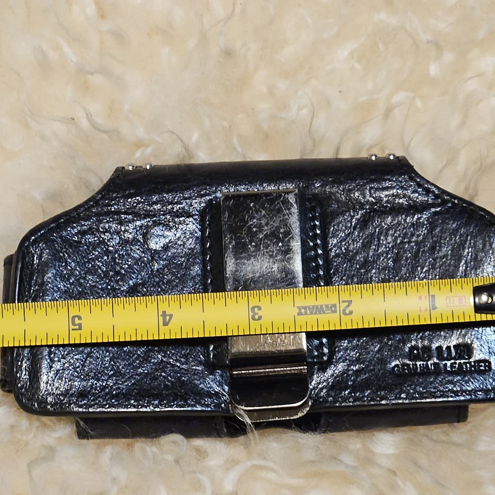 2000s Black Leather Phone Holster with Silver Star Concho